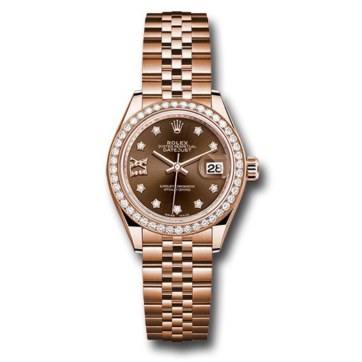 Đồng hồ Rolex Everose Gold Lady-Datejust 44 Diamond Bezel Chocolate Diamond Star Dial Jubilee Bracelet 279135RBR cho9dix8dj 28mm