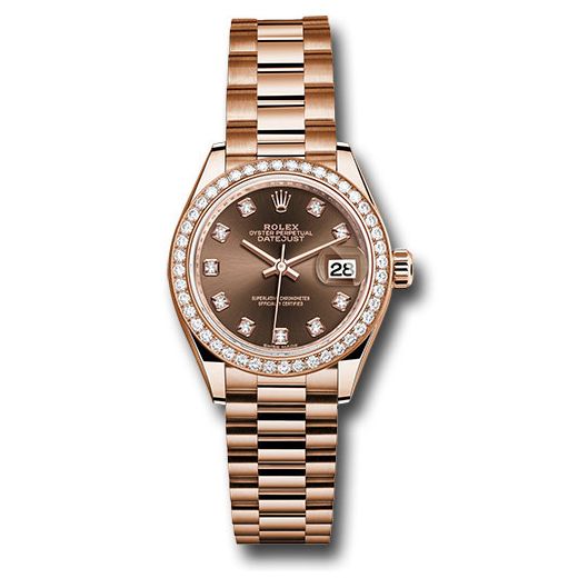 Đồng hồ Rolex Everose Gold Lady-Datejust 44 Diamond Bezel Chocolate Diamond Dial President Bracelet 279135RBR chodp 28mm