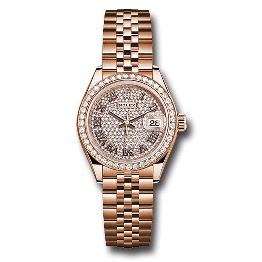Đồng hồ Rolex Everose Gold Lady-Datejust 44 Diamond Bezel Diamond Paved Roman Dial Jubilee Bracelet 279135RBR dprj 28mm