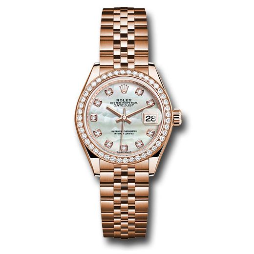 Đồng hồ Rolex Everose Gold Lady-Datejust 44 Diamond Bezel Mother-of-Pearl Diamond Dial Jubilee Bracelet 279135RBR mdj 28mm