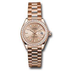 Đồng hồ Rolex Everose Gold Lady-Datejust 44 Diamond Bezel Pink Sundust Index Dial President Bracelet 279135RBR pip 28mm