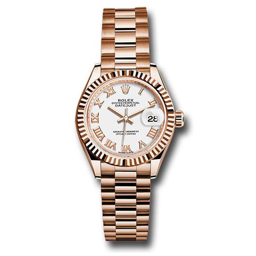 Đồng hồ Rolex Everose Gold Lady-Datejust 28 Watch Fluted Bezel White Roman Dial President Bracelet 279175 wrp 28mm