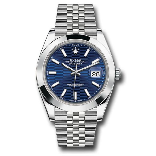 Đồng hồ Rolex Oystersteel Datejust Smooth Bezel Bright Blue Fluted Motif Index Dial Jubilee Bracelet 126300 blflmij 41mm