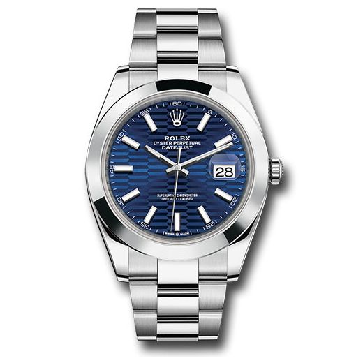 Đồng hồ Rolex Oystersteel Datejust Smooth Bezel Bright Blue Fluted Motif Index Dial Oyster Bracelet 126300 blflmio 41mm