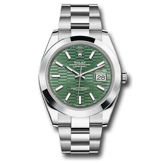 Đồng hồ Rolex Oystersteel Datejust Smooth Bezel Mint Green Fluted Motif Index Dial Oyster Bracelet 126300 mgflmio 41mm