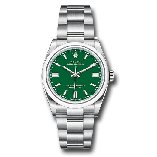 Đồng hồ Rolex Oyster Perpetual Domed Bezel Green Index Dial Oyster Bracelet 126000 greio 36mm