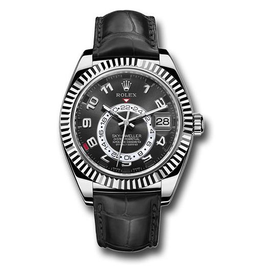 Đồng hồ Rolex White Gold Sky-Dweller Black Arabic Dial Black Leather Strap 326139 bk 42mm