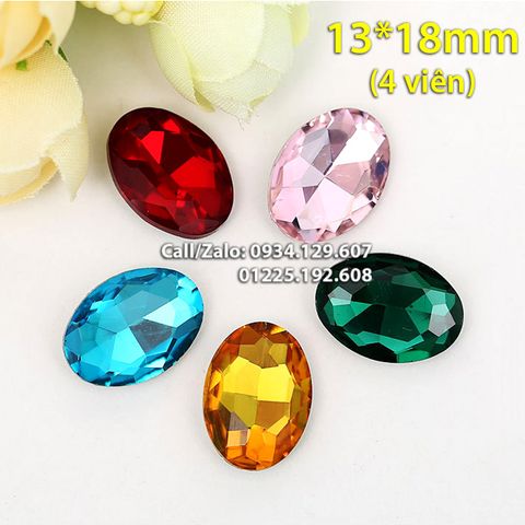 Hạt đá Oval 13*18mm Pha lê Trang trí (4 viên)