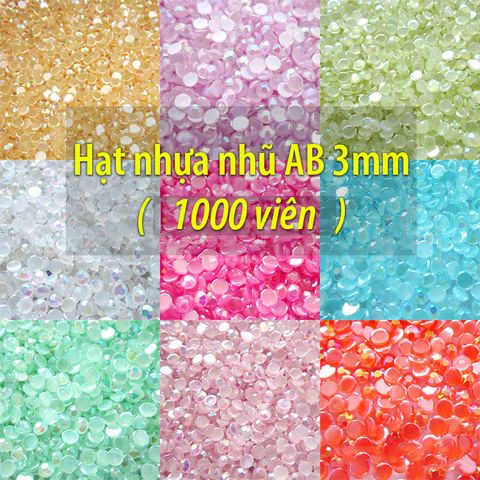 Hạt nhựa nhũ AB 3mm giả đá pha lê Trang trí Nails DIY (1000 viên)