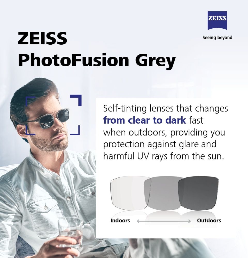 Tròng kính đổi màu DuraVision® PhotoFusion (Grey) - 1.56