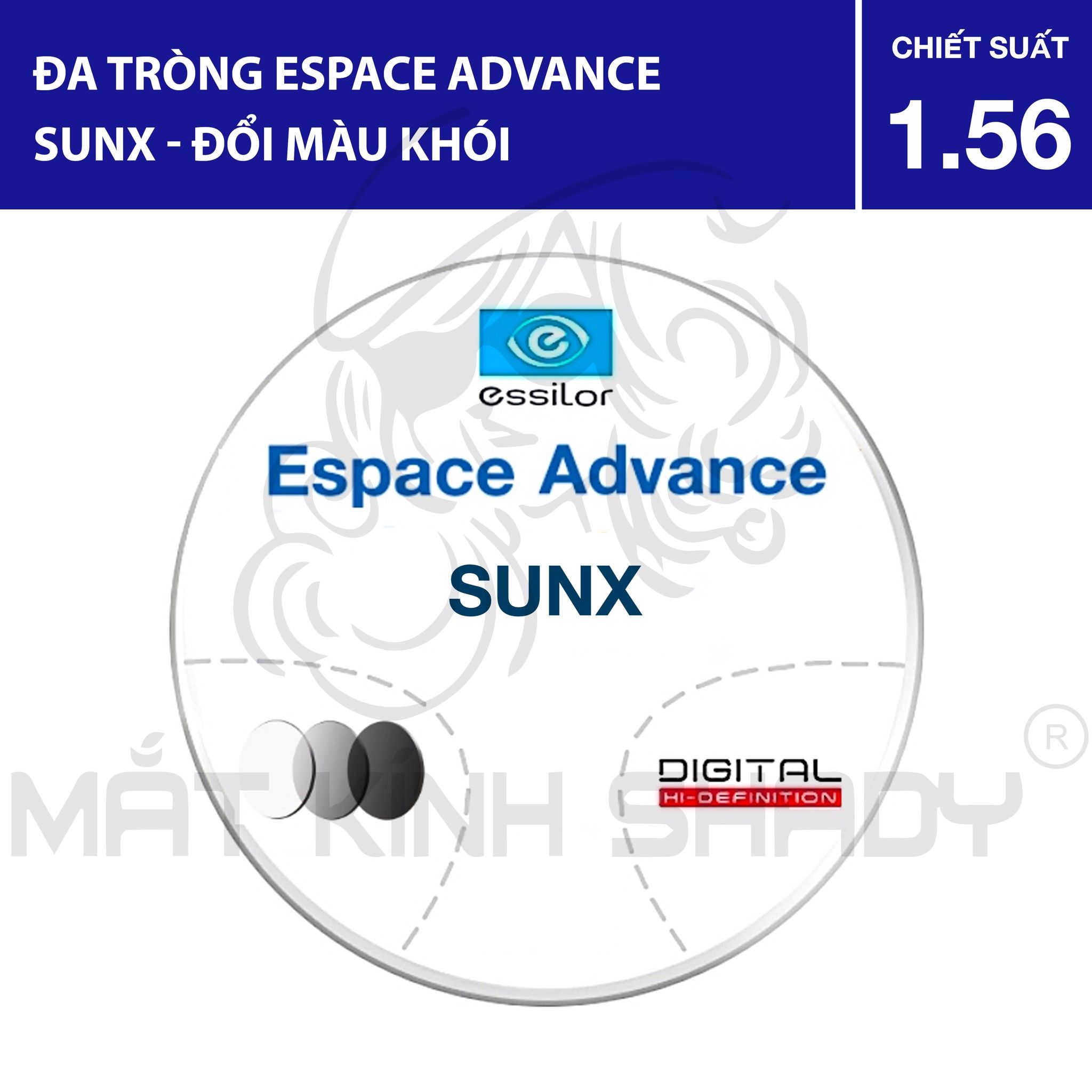 Đa tròng Espace Advance SunX - Đổi màu khói (Grey) - 1.56