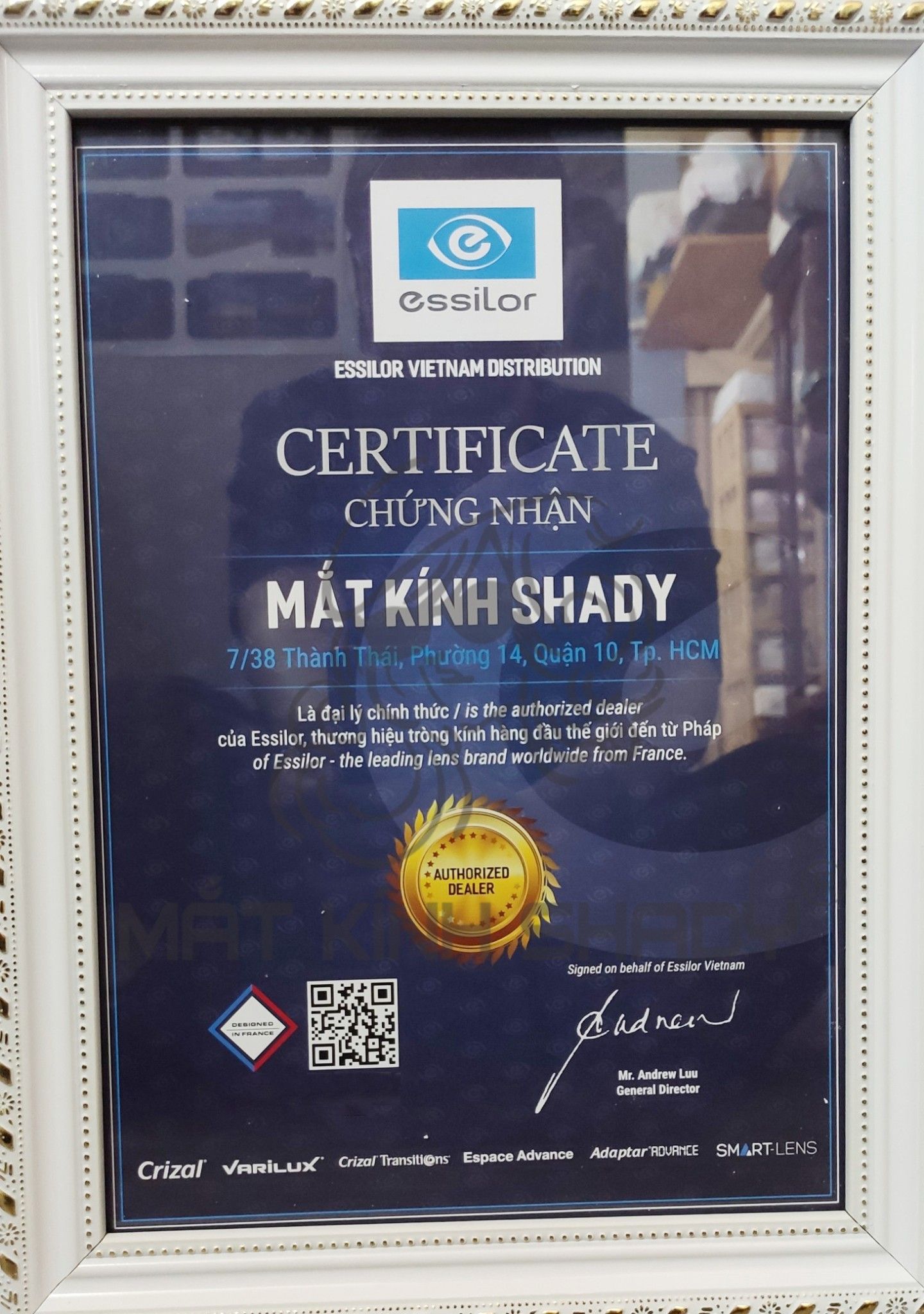 Tròng kính cận Essilor Crizal Sapphire UV Airmark 1.67
