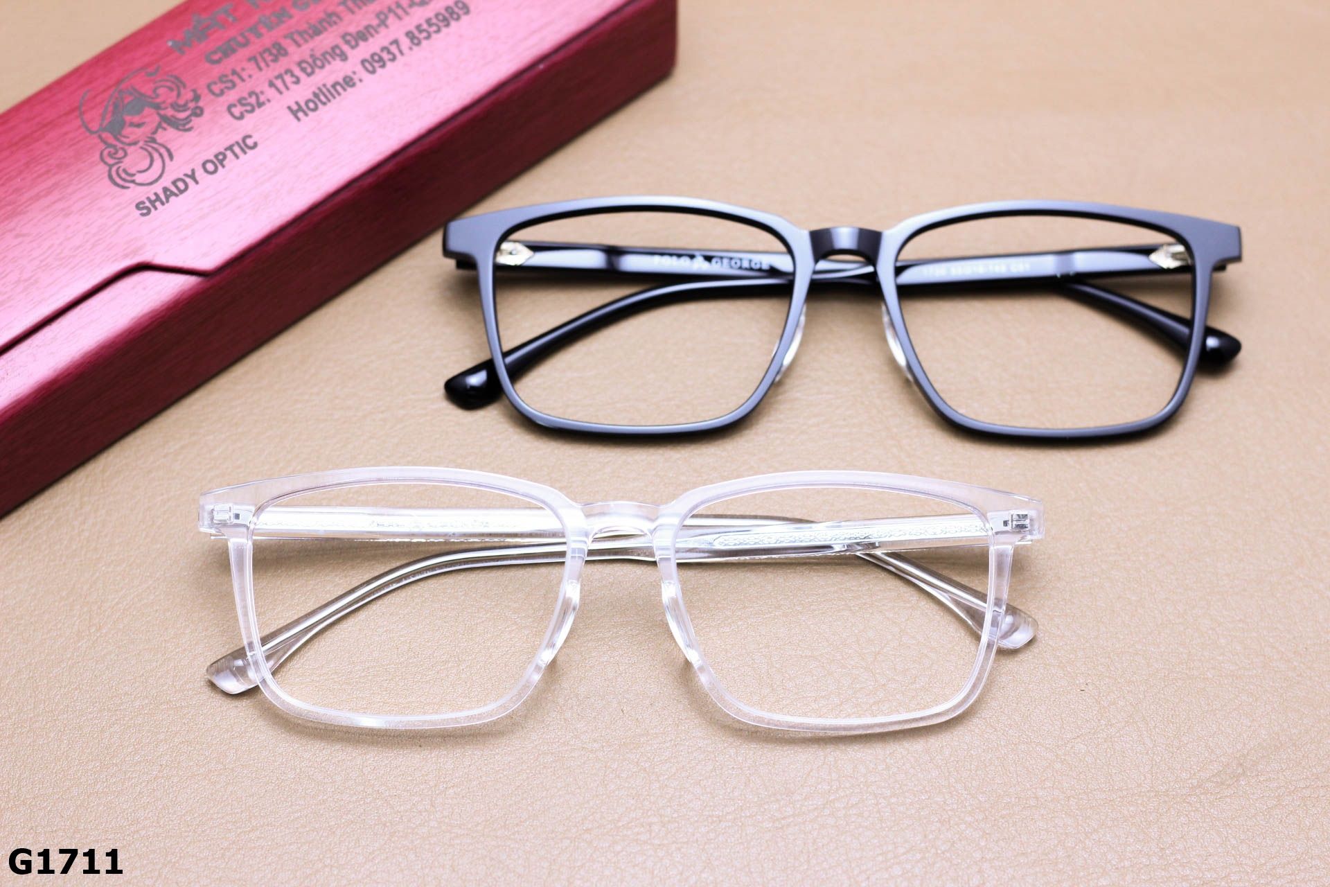 Gọng Kính Cận Dáng Vuông Bầu Unisex, Chất Nhựa Acetate Nguyên Khối Cao Cấp - G1711