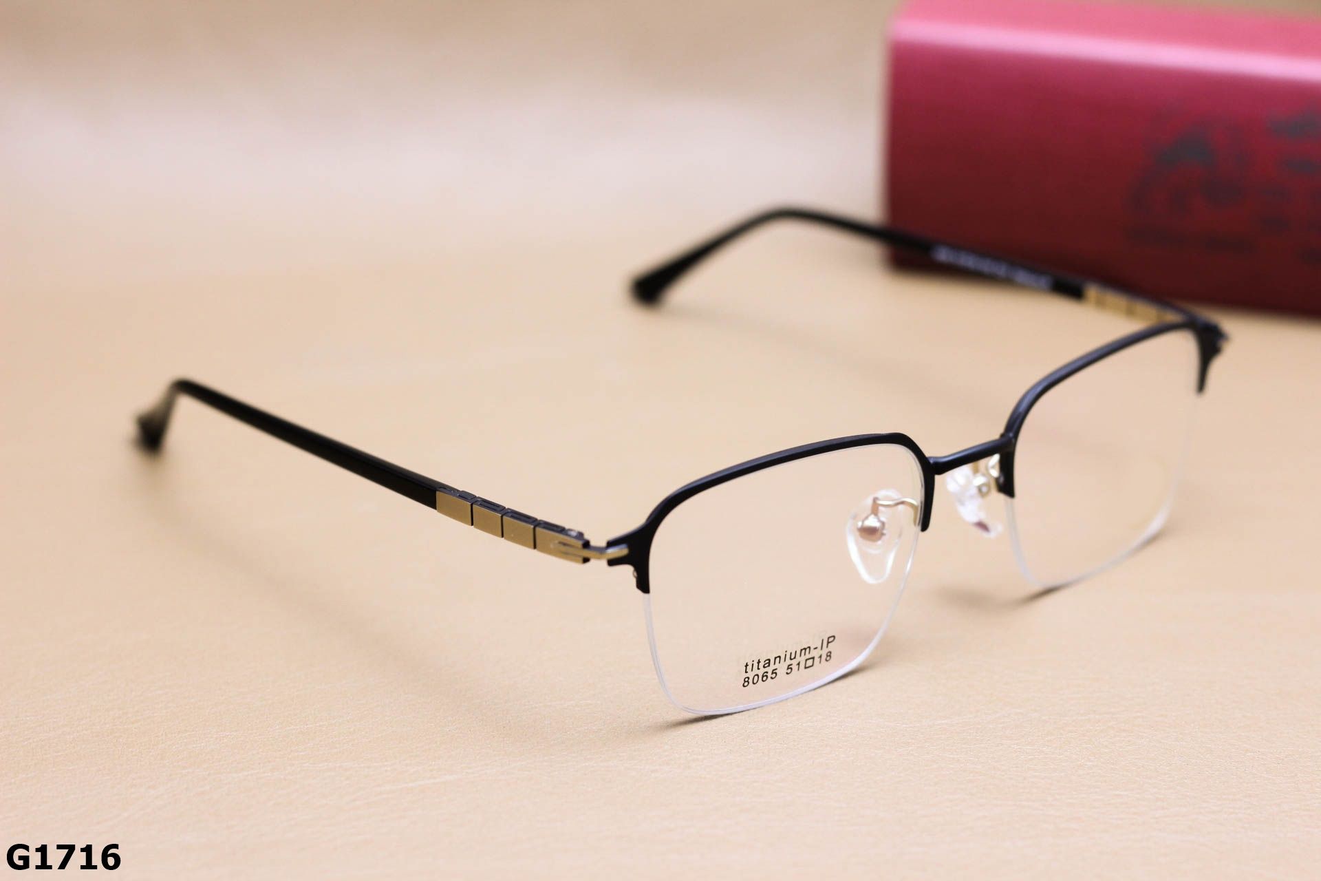 Gọng Kính Cận Nửa Viền Vuông Bầu Unisex, Chất Liệu Titanium IP Cao Cấp Siêu Bền - G1716