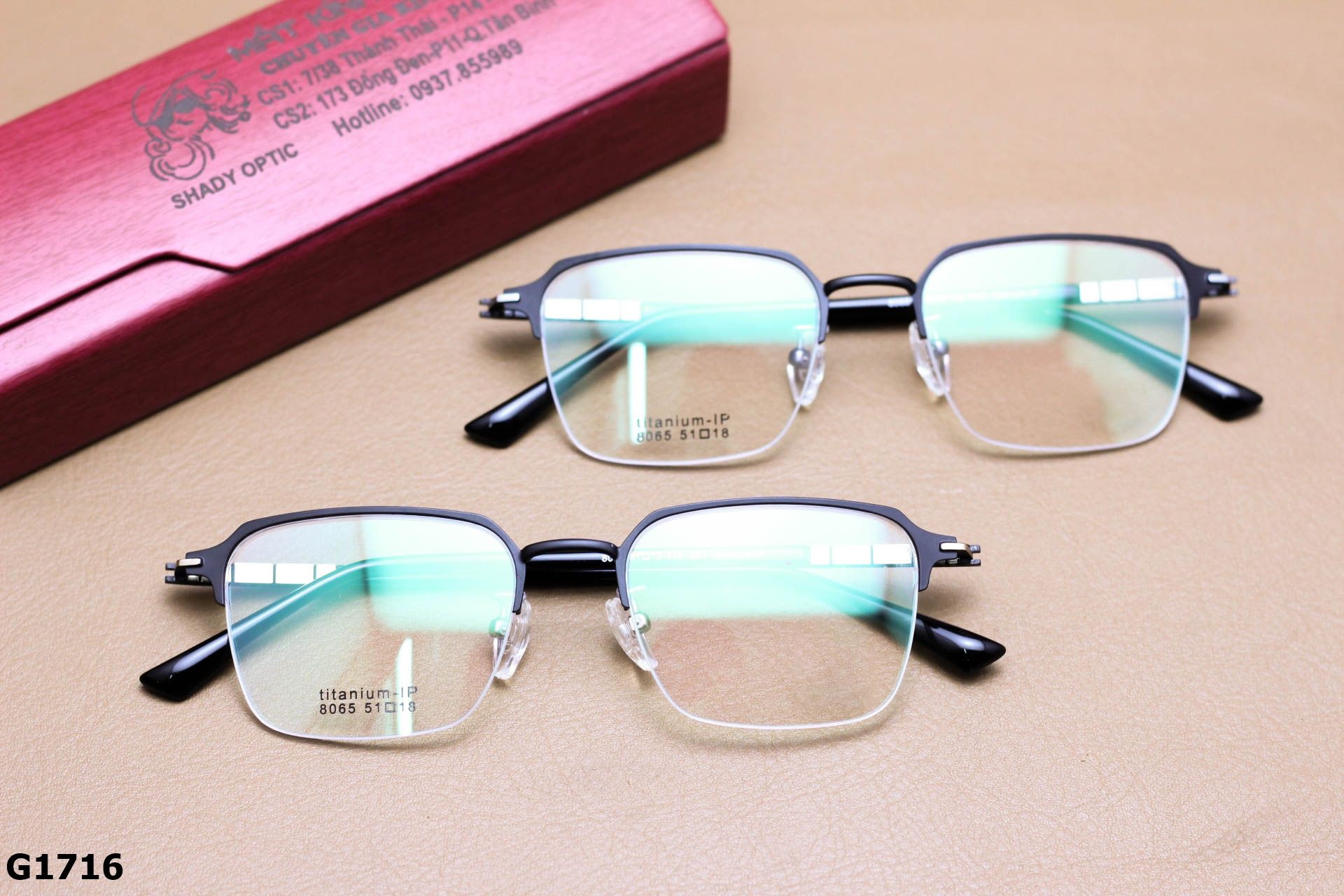 Gọng Kính Cận Nửa Viền Vuông Bầu Unisex, Chất Liệu Titanium IP Cao Cấp Siêu Bền - G1716