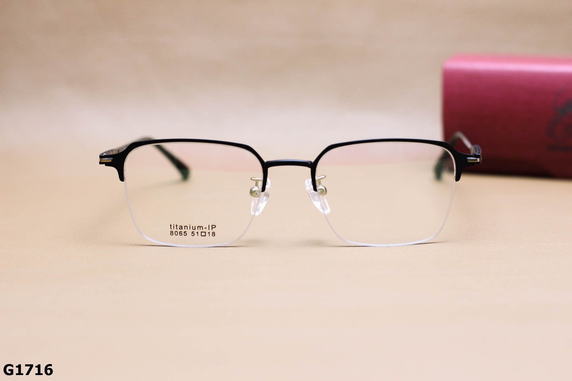 Gọng Kính Cận Nửa Viền Vuông Bầu Unisex, Chất Liệu Titanium IP Cao Cấp Siêu Bền - G1716