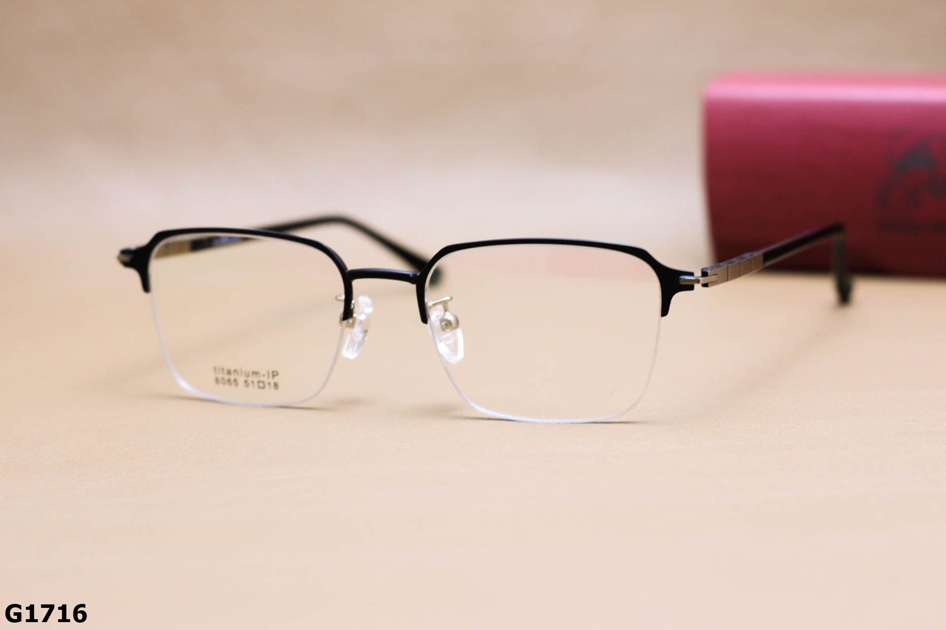 Gọng Kính Cận Nửa Viền Vuông Bầu Unisex, Chất Liệu Titanium IP Cao Cấp Siêu Bền - G1716