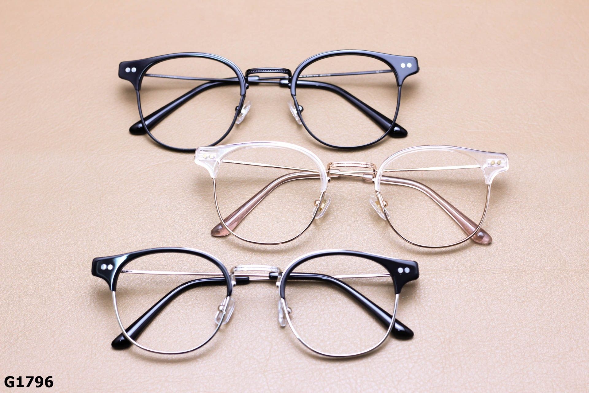 Gọng Kính Cận Thép Cao Cấp Thanh Mảnh, Dáng Tròn Nửa Viền Thời Trang Unisex - G1796