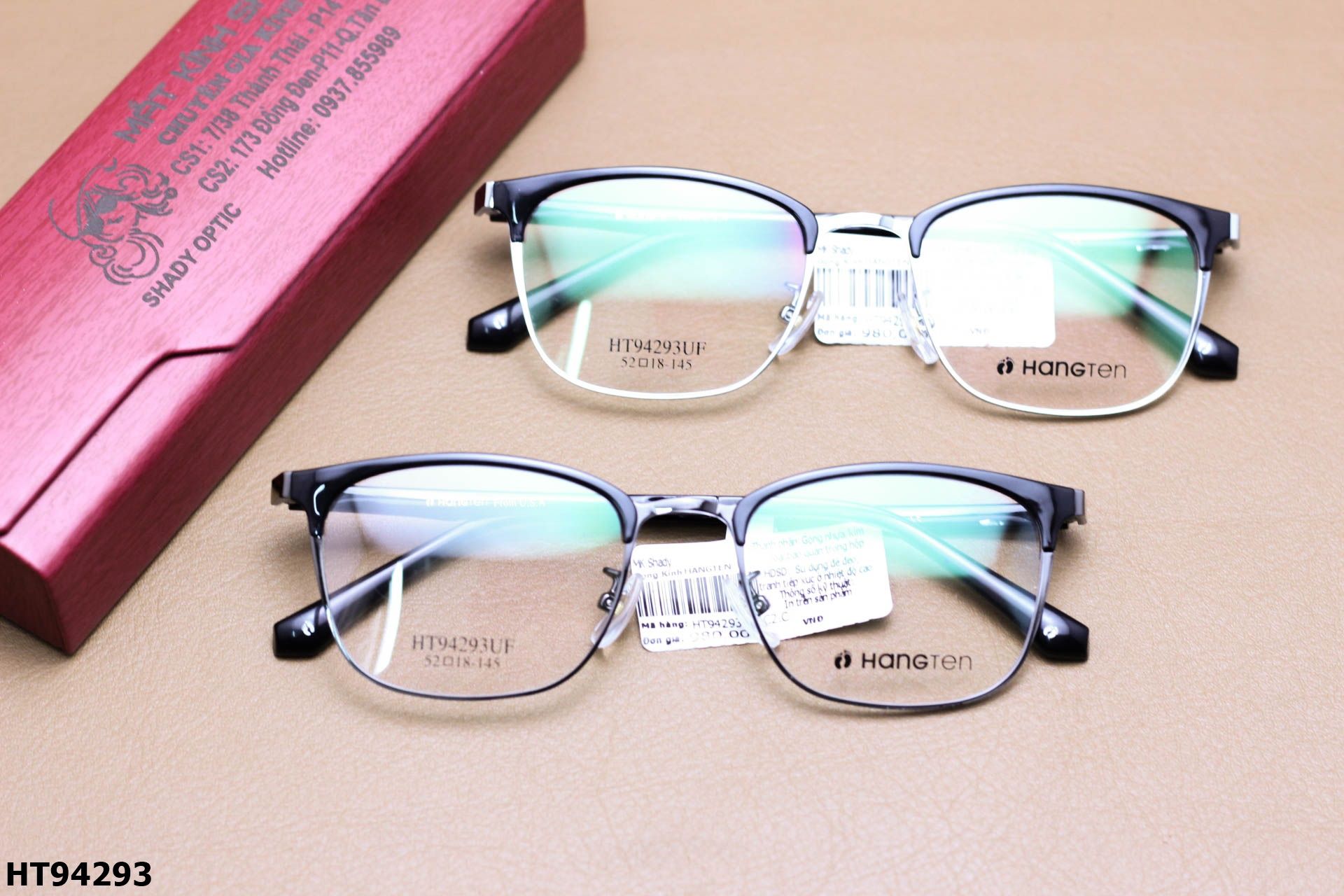 Gọng Kính Cận Dáng Vuông Bầu Thời Trang Unisex, Chất Liệu Hợp Kim Cao Cấp Chính Hãng Hang-Ten - HT94293