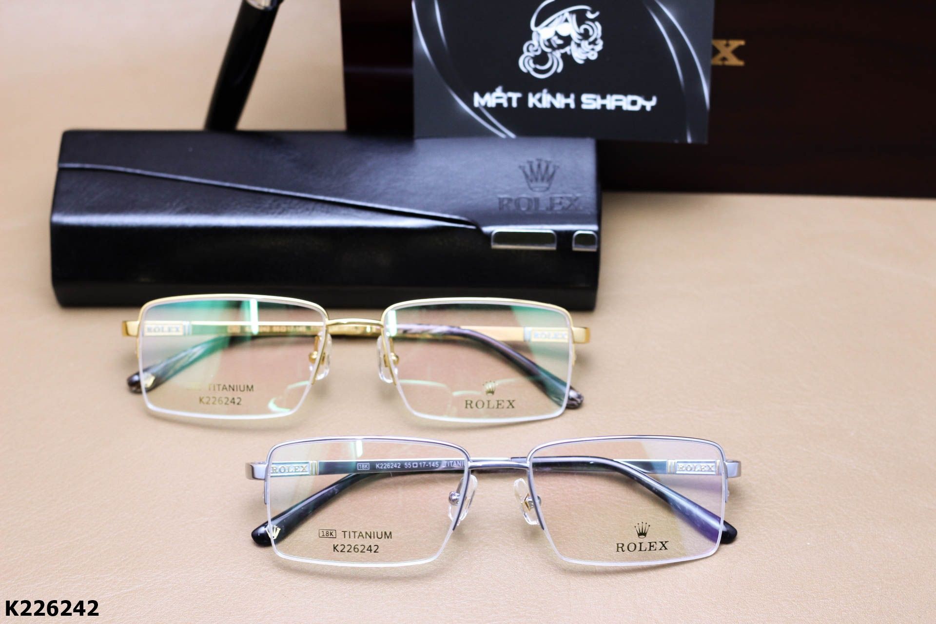 Gọng Kính Cận Nửa Viền Thời Trang Nam, Titanium Mạ Vàng 18K Cao Cấp - K226242