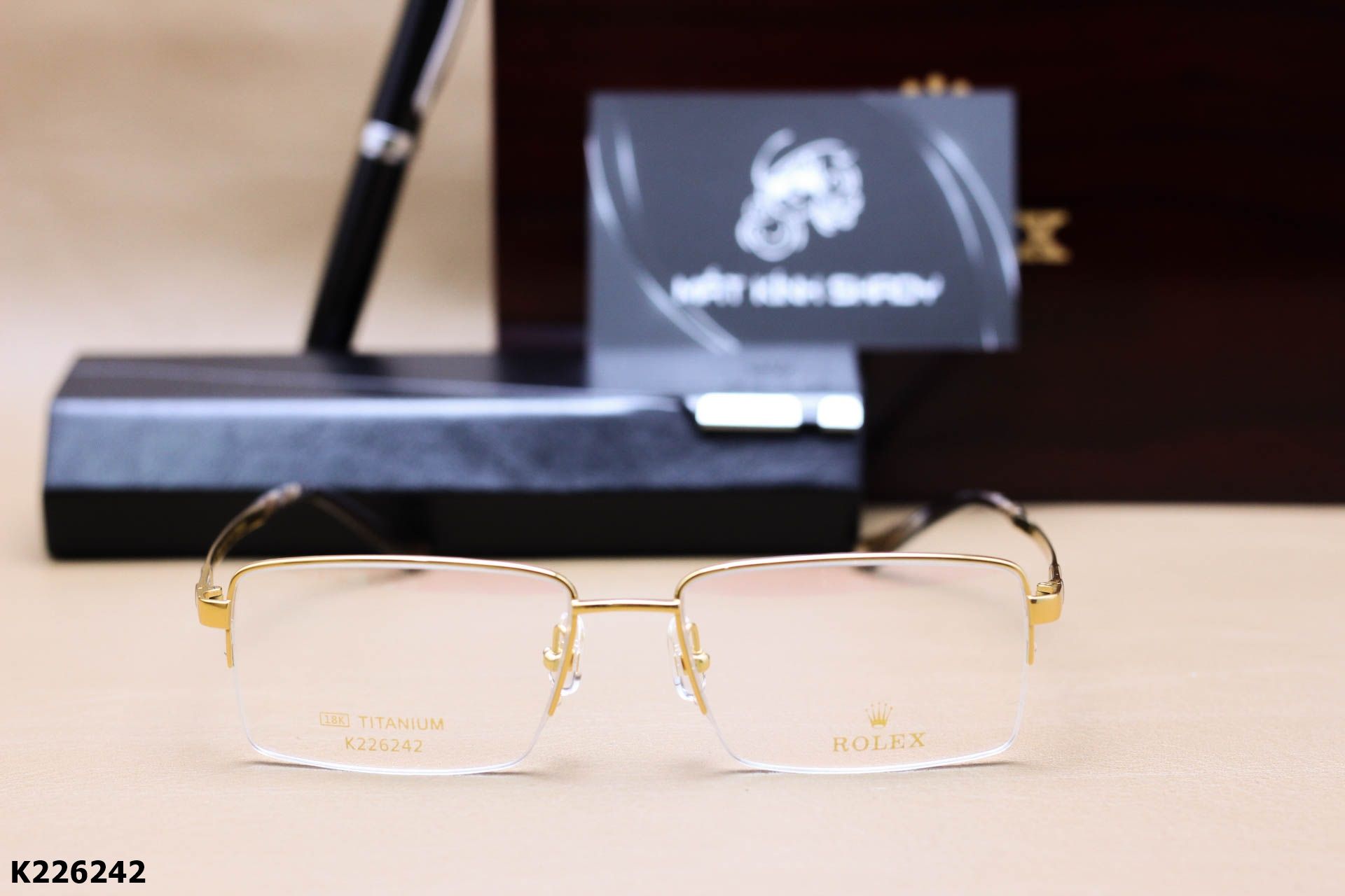 Gọng Kính Cận Nửa Viền Thời Trang Nam, Titanium Mạ Vàng 18K Cao Cấp - K226242