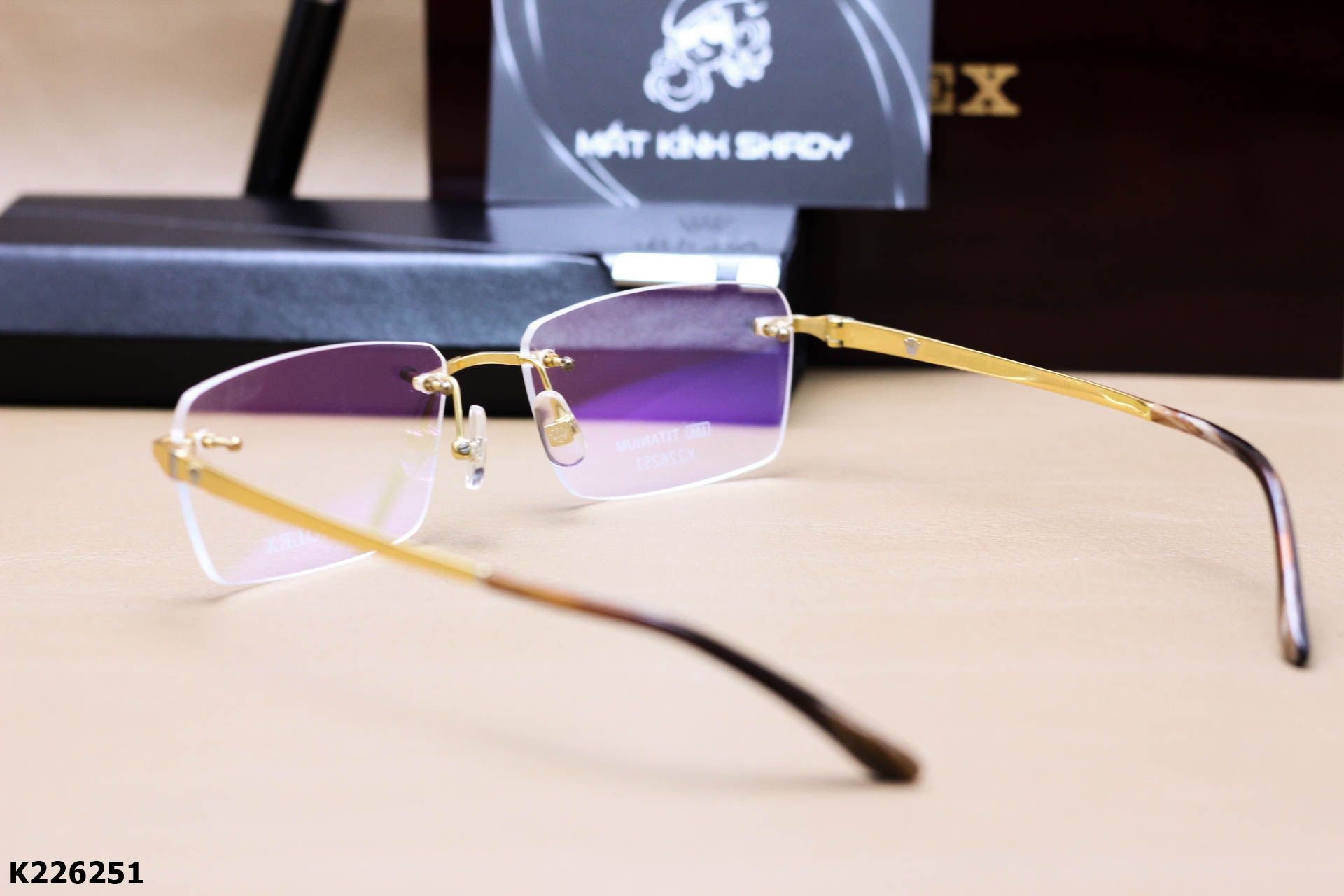 Gọng Kính Cận Không Viền Thời Trang Nam, Titanium Mạ Vàng 18K Cao Cấp - K226251