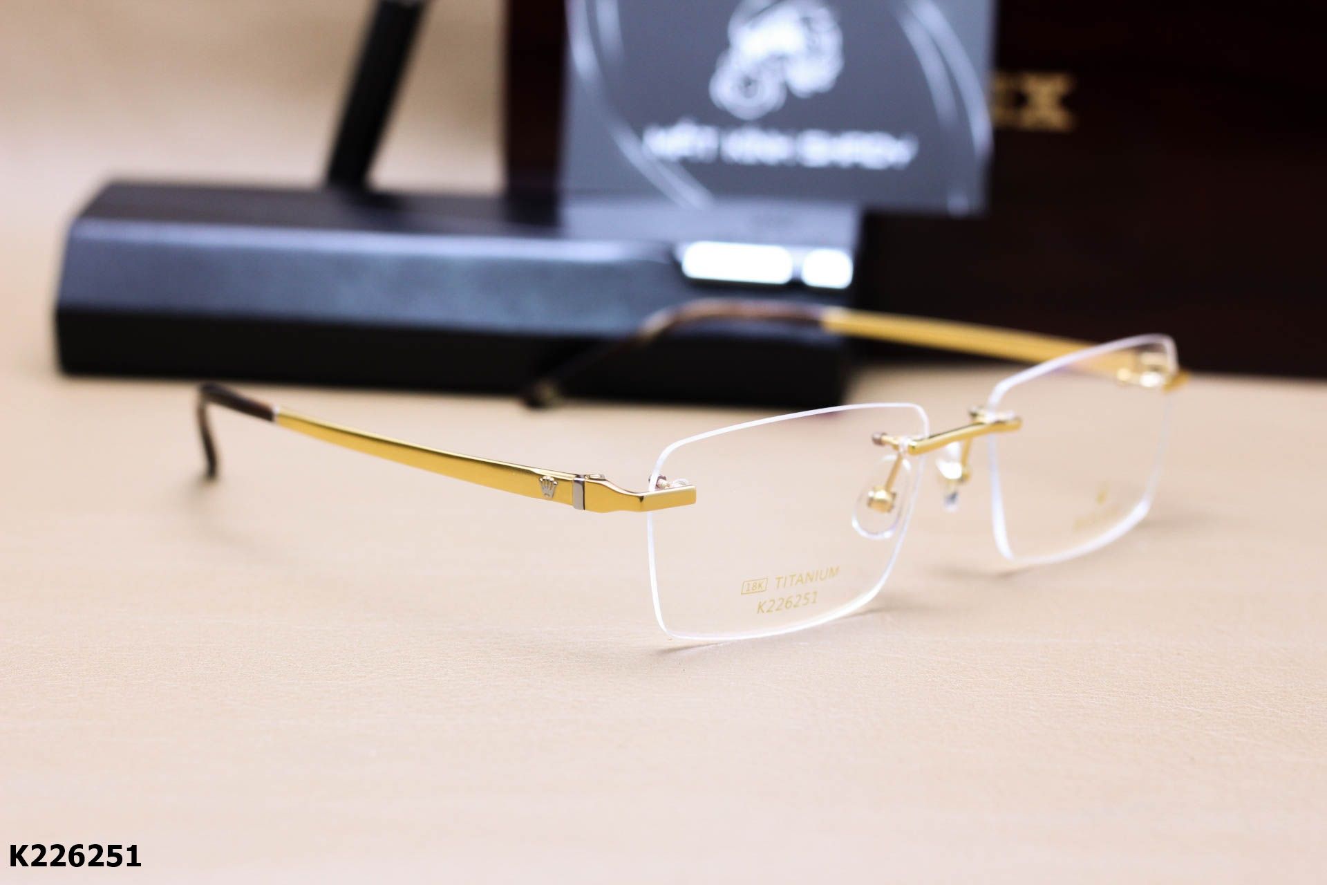 Gọng Kính Cận Không Viền Thời Trang Nam, Titanium Mạ Vàng 18K Cao Cấp - K226251