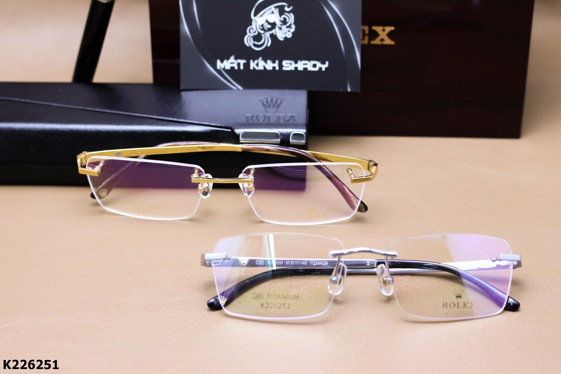 Gọng Kính Cận Không Viền Thời Trang Nam, Titanium Mạ Vàng 18K Cao Cấp - K226251