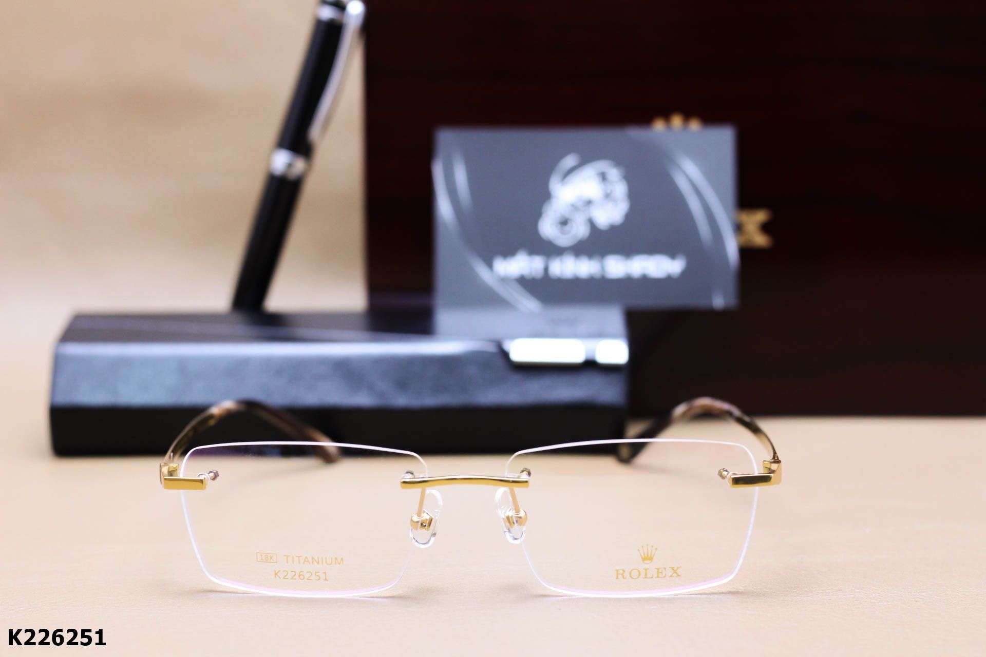 Gọng Kính Cận Không Viền Thời Trang Nam, Titanium Mạ Vàng 18K Cao Cấp - K226251