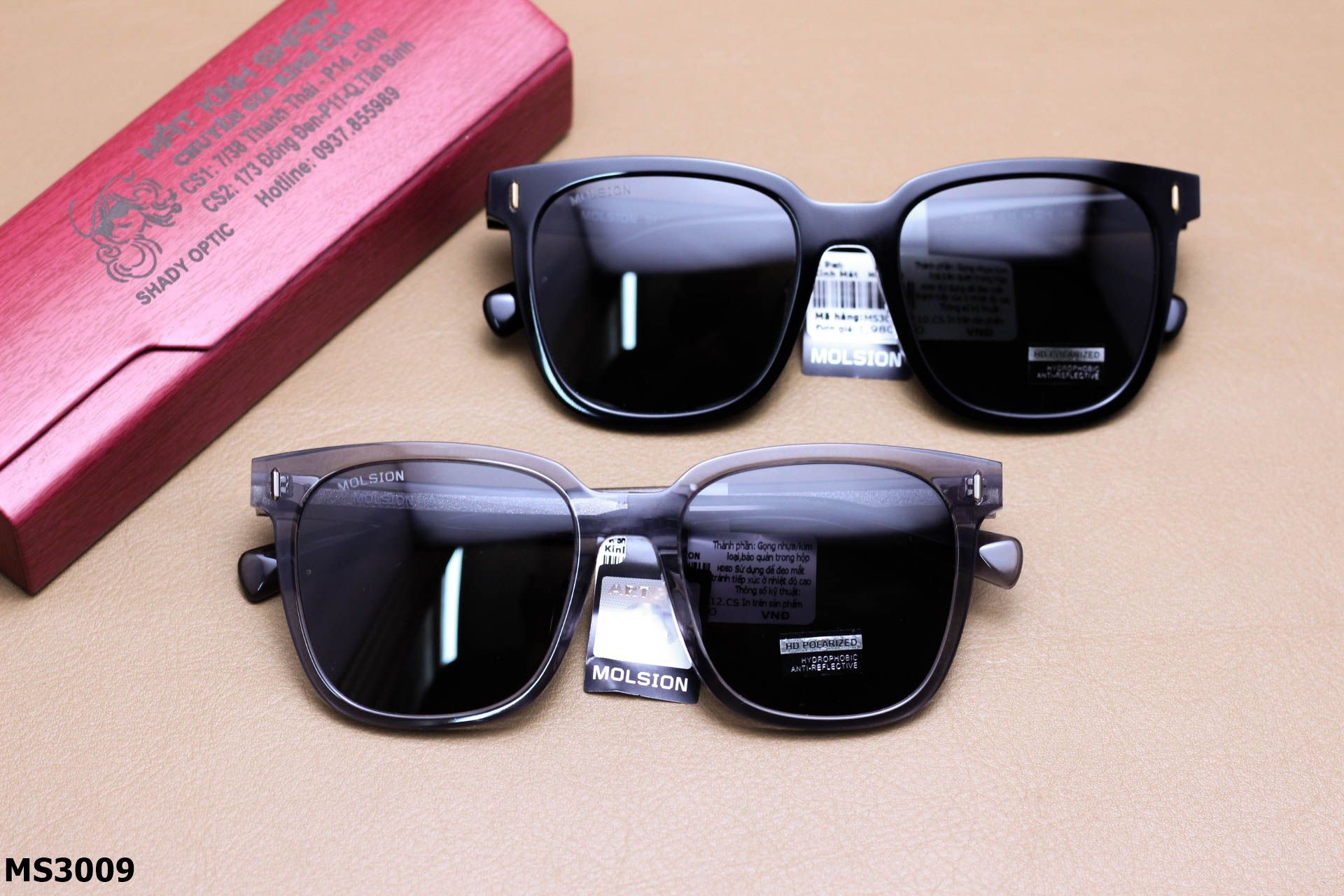 Kính Mát Chính Hãng Molsion Dáng Vuông Thời Trang Nam, Nhựa Acetate Cao Cấp - MS3009