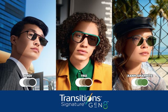 TRÒNG KÍNH ĐỔI MÀU (5 MÀU) CHỐNG ÁNH SÁNG XANH SAPPHIRE 360 TRANSITIONS SIGNATURE GEN VIII 1.60