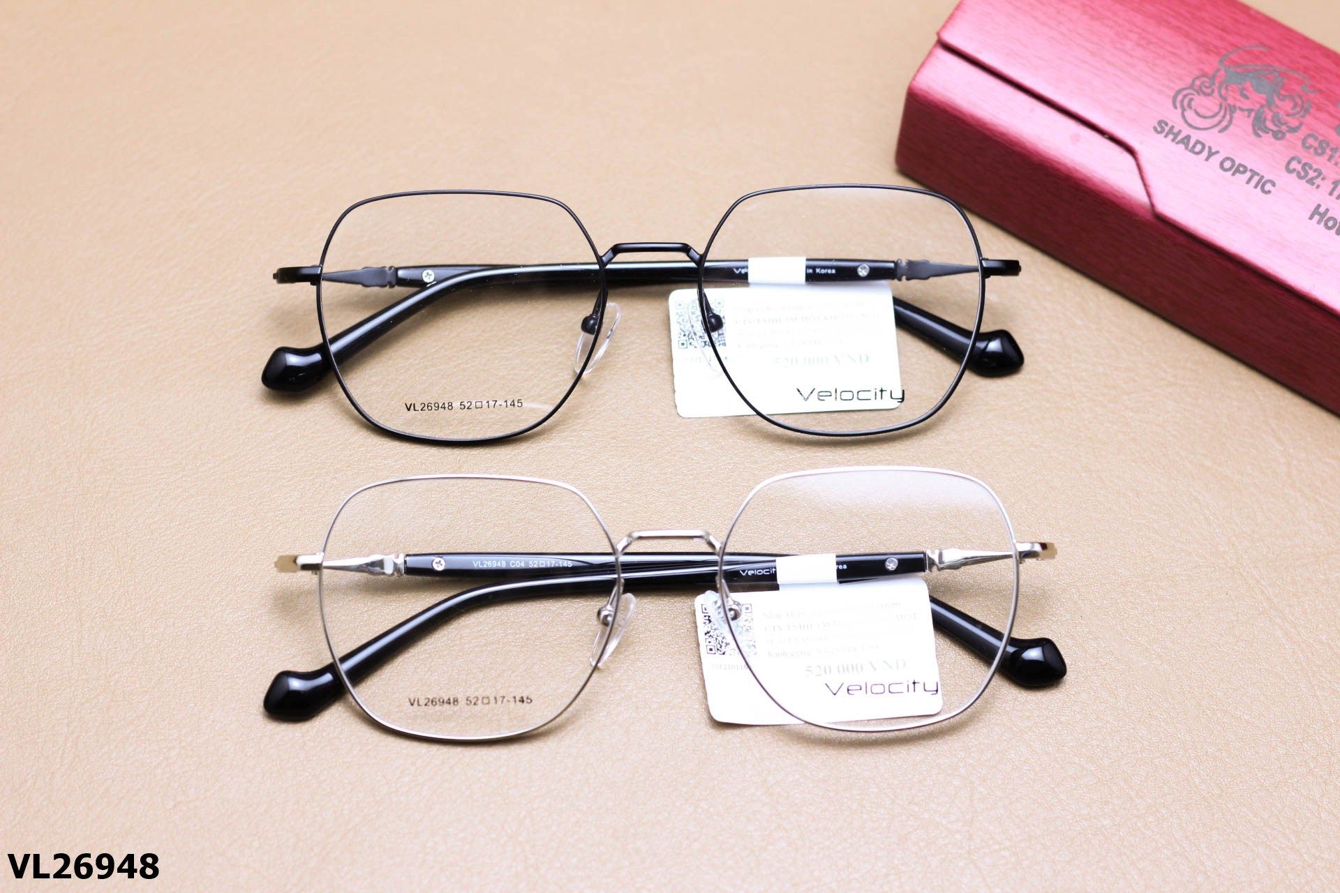 Gọng Kính Cận Hợp Kim Chính Hãng VELOCITY, Dáng Đa Giác Thanh Mảnh Unisex - VL26948