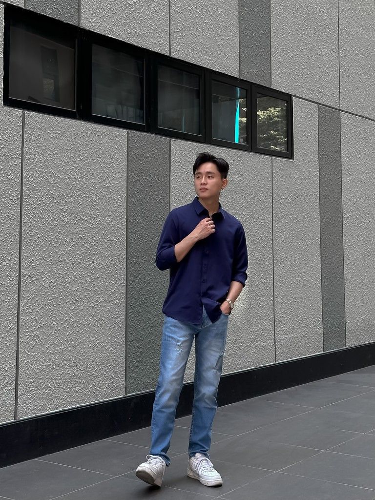 Sơ Mi Nam Tay Dài Xanh Đen SMD0087