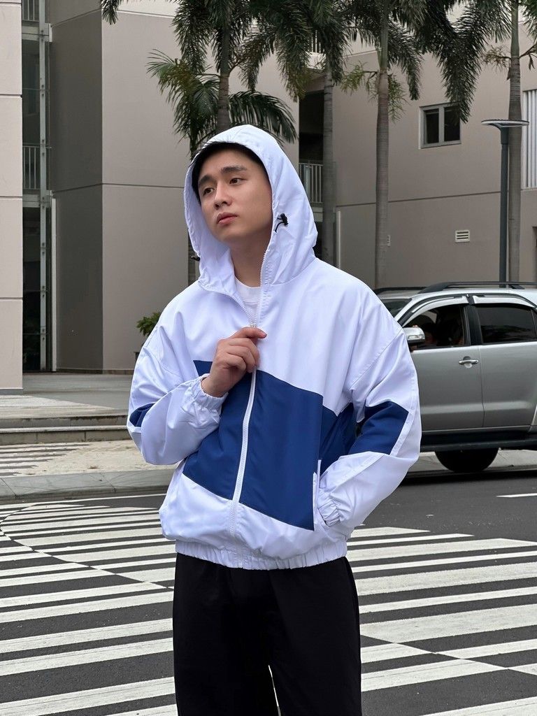 Áo Khoác Dù Trắng Phối Xéo AKD0041