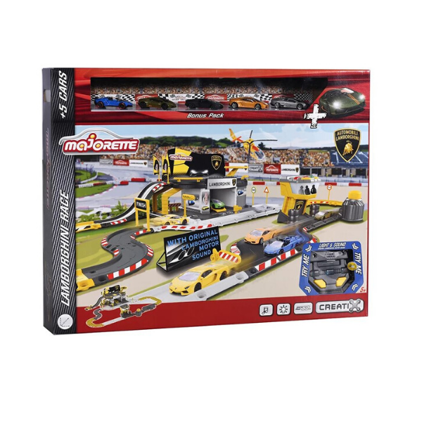 212050025 Bộ Đồ Chơi Mô Hình Đường Đua MAJORETTE Creatix Lamborghini Race + 5 Cars