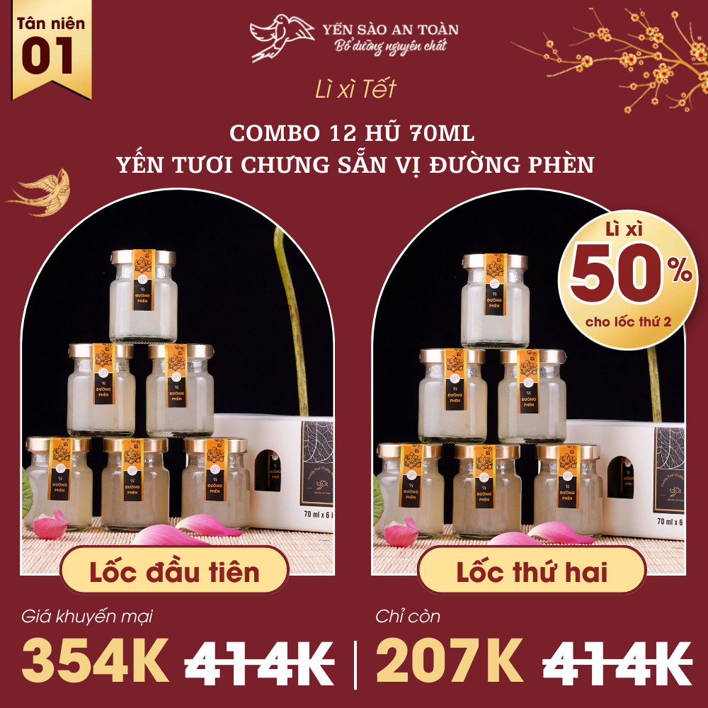 TÂN NIÊN 1 - Combo 2 Lốc 6 hũ 70ml vị Không Đường