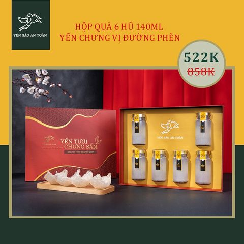 Phiên bản đỏ - Hộp quà 6 hũ Yến Tươi chưng đường phèn (140ml)