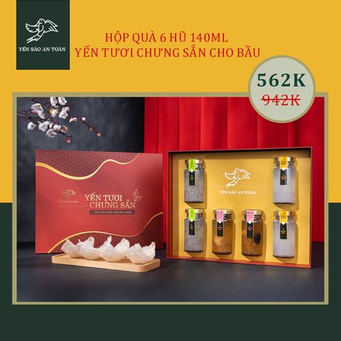 Phiên bản đỏ - Hộp quà 6 (140 ml) hũ 03 vị Yến Tươi chưng sẵn (chuyên Bầu nhỏ)