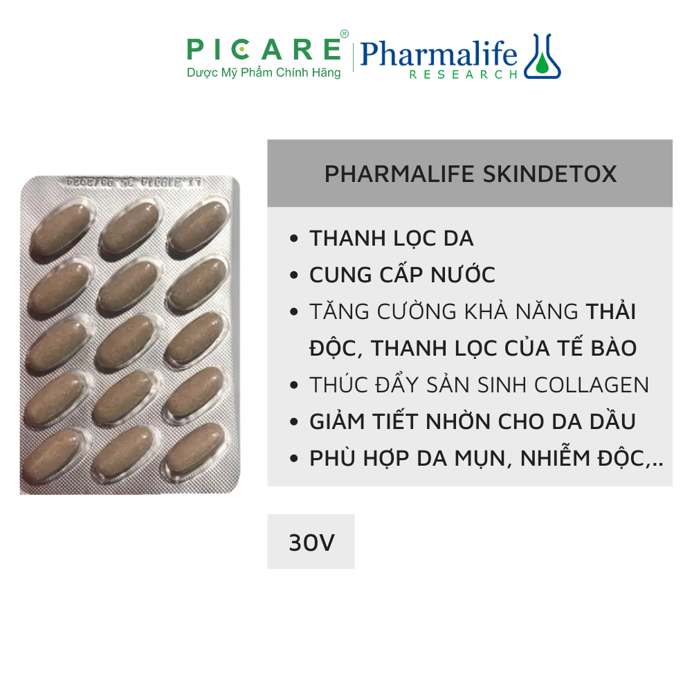 Viên Uống Thải Độc, Ngừa Mụn Pharmalife SkinDetox 30 Viên