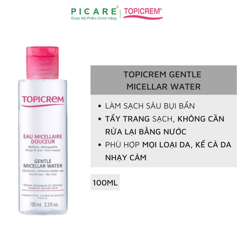 Nước Tẩy Trang Giúp Làm Sạch Nhẹ Nhàng Và Dưỡng Ẩm Dành Da Mặt Và Da Vùng Mắt Topicrem Gentle Micellar Water 100ml