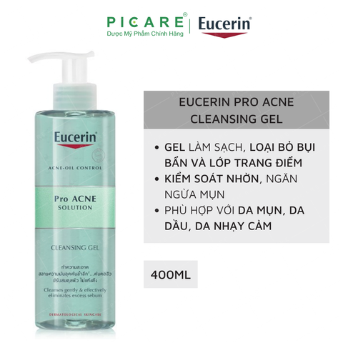 Sữa Rửa Mặt Dành Cho Da Nhờn Mụn Dạng Gel Eucerin Pro Acne Cleasing Gel 400ml - 88982