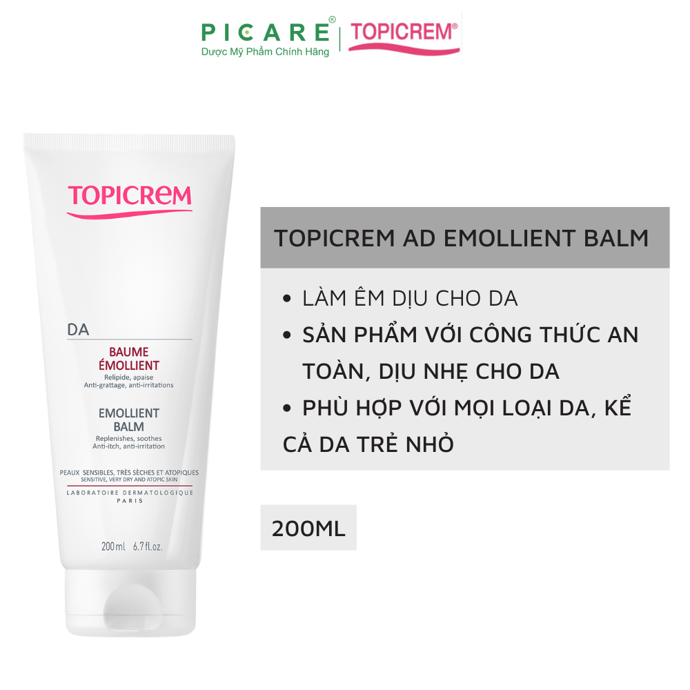 Kem Dưỡng Giúp Làm Êm Dịu Da Dành Cho Da Khô Và Da Cơ Địa Topicrem DA Emollient Balm 200ml