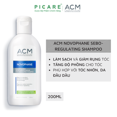 Dầu Gội Làm Sạch Da Đầu, Chăm Sóc Và Ngăn Ngừa Rụng Tóc Cho Da Đầu Nhờn ACM Novophane Sebo-Regulating Shampoo 200ml