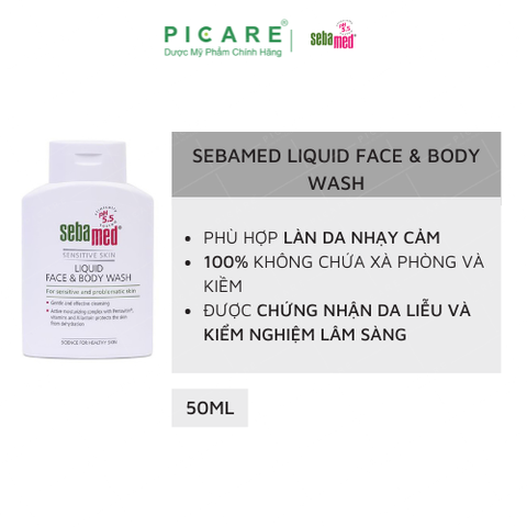 Sữa Rửa Mặt Và Tắm Toàn Thân Cho Da Nhạy Cảm Sebamed Liquid Face & Body Wash 50ml