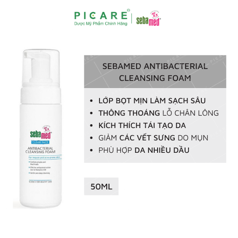 Sữa Rửa Mặt Tạo Bọt Giảm Khuẩn, Giảm Mụn Sebamed Clear Face Antibacterial Cleansing Foam 50ml