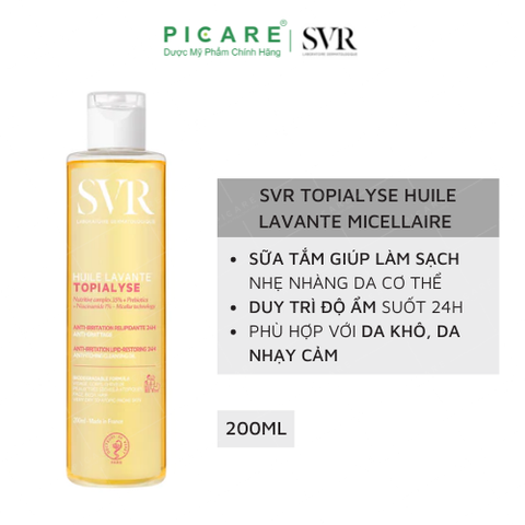 Sữa Tắm SVR Làm Sạch, Dưỡng Ẩm Dành Cho Da Khô Và Cơ Địa Topialyse Huile Lavante Micellaire 200ml