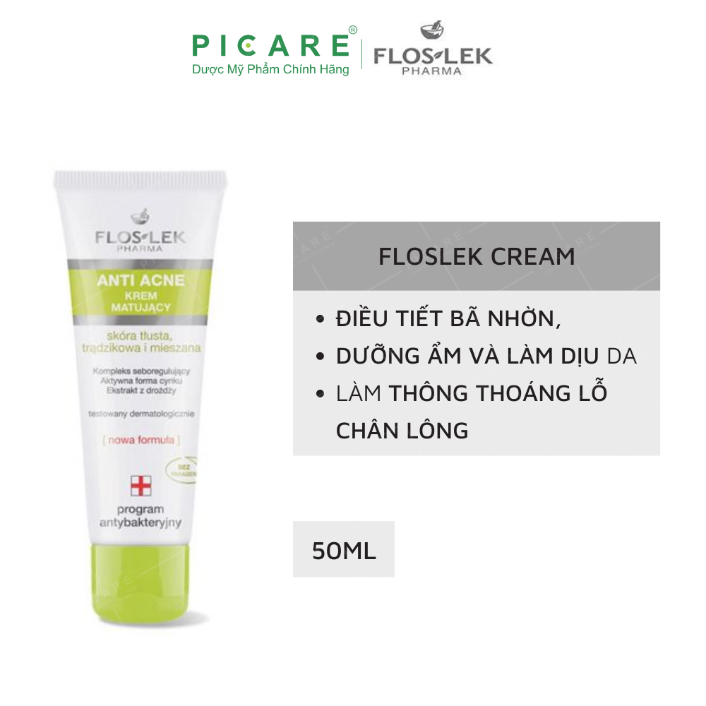 Kem Ngăn Ngừa Mụn Kiểm Soát Dầu & Điều Tiết Nhờn Floslek Pharma Mattifying Cream 50ml