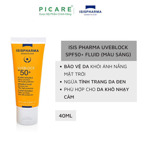 Kem Chống Nắng Không Màu Dành Cho Da Khô Nhạy Cảm Isis Pharma Uveblock SPF50 Invisible Fluid 40ml