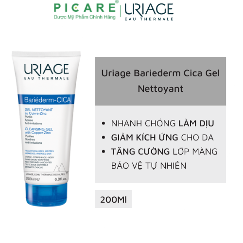 Gel Làm Sạch Dành Cho Da Kích Ứng Uriage  Bariederm Cica Gel Nettoyant 200ml