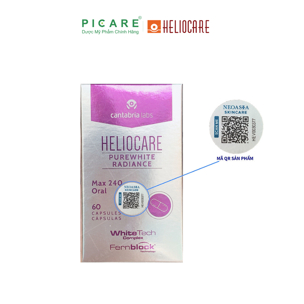 Viên Uống Hỗ Trợ Trắng Da, Chống Lão Hóa Heliocare Purewhite Radiance Max 240 Hộp 60 Viên Nang